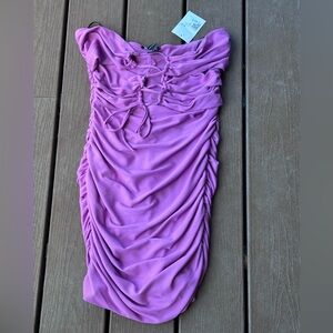 (NWT) Forever 21 Purple/Pink Front Cut-Out Strapless Bodycon Mini Dress (M)
